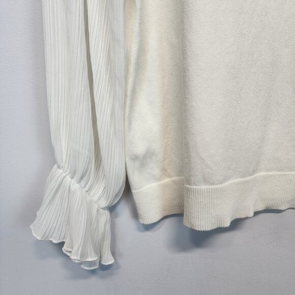 CeCe Pleated Mock Neck Sweater Size M White Sheer Ruffle Sleeve Career Chic - Picture 4 of 9